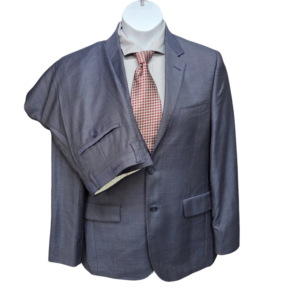Cerruti 1881 39R 34W Suit Italian Super 110s‎ Wool Blue Birdseye Quiet Luxury